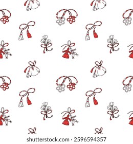 seamless pattern with cute martisor. vector colorful background with Romanian and Moldavian traditions