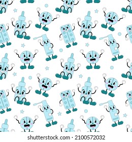Seamless pattern with cute medicines in cartoon style. Traditional
cartoon. Medical illustration.