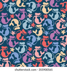 Seamless pattern cute mermaids.