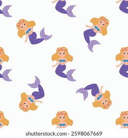 Seamless pattern with cute mermaids. Design for fabric, textile, wallpaper, packaging
