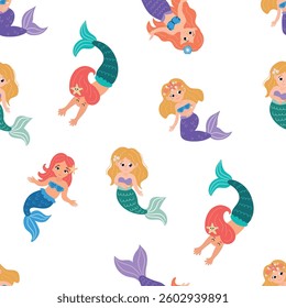 Seamless pattern with cute mermaids. Design for fabric, textile, wallpaper, packaging	