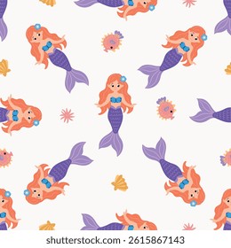 Seamless pattern with cute mermaids. Design for fabric, textile, wallpaper, packaging	