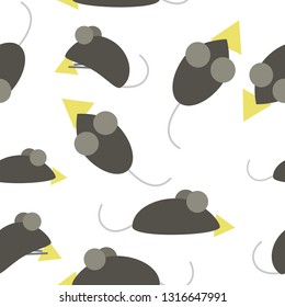 Seamless pattern with cute mice. Children's background. Mice with cheese. White background