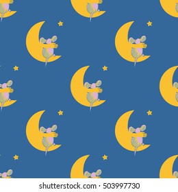 seamless pattern with cute mice and the moon that embraces him. useful for pattern for wrapping gifts and also for Wallpapers in nursery
