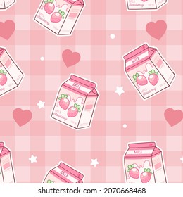 Seamless pattern of cute milk box on pink background. Banner. Paper gift. Printing. Wallpaper.Kid graphic.Art.Image.Vector.Illustration.Illustrator.