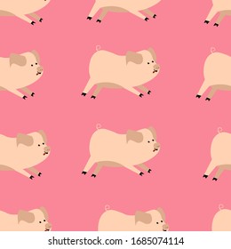 Seamless pattern of cute mini pigs on a soft background