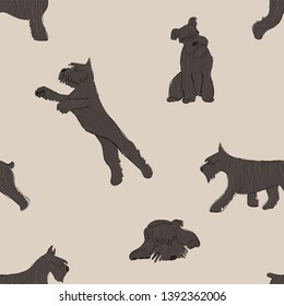 Seamless pattern with cute Miniature Schnauzer dog. Funny doggy background, wallpaper or print design.