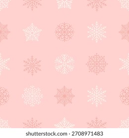 Seamless pattern with cute minimalist snowflakes. Gentle winter holiday design for Christmas, New Year. Perfect for banner, wallpaper, wrapping paper, background, card, poster. Vector illustration