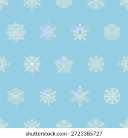 Nahtloses Muster mit niedlichen minimalistischen Schneeflocken. Sanftes Winterurlaubsdesign zu Weihnachten, Neujahr. Perfekt für Banner, Tapete, Umschlagpapier, Hintergrund, Karte, Poster. Vektorgrafik