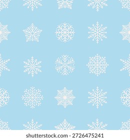 Nahtloses Muster mit niedlichen minimalistischen Schneeflocken. Sanftes Winterurlaubsdesign zu Weihnachten, Neujahr. Perfekt für Banner, Tapete, Umschlagpapier, Hintergrund, Karte, Poster. Vektorgrafik