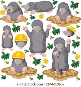 Seamless pattern with cute moles illustration