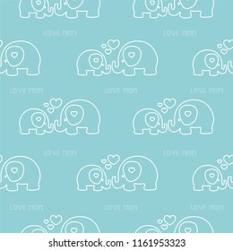 Seamless pattern with cute mom and baby elephant. Pattern for fabric, baby clothes, background, textile, wrapping paper and other decoration 