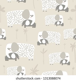 Seamless pattern with cute mom and baby elephant. Creative childish texture. Great for fabric, textile Vector Illustration