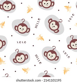 Seamless Pattern With Cute Monkey Face