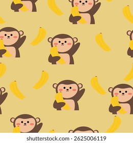 Seamless pattern cute monkey holding a banana. cute animal pattern for wallpaper, background and gift wrap paper