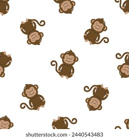 Seamless pattern with cute monkey. For for kids design, fabric, wrapping, cards, textile, wallpaper, apparel. Isolated vector cartoon illustration in flat style on white background.