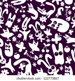Seamless pattern with cute monster animals