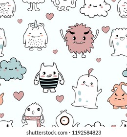 seamless pattern cute monster cartoon