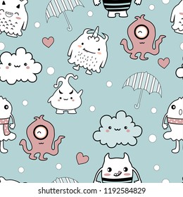 seamless pattern cute monster cartoon