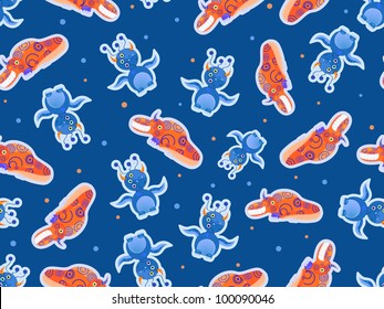 seamless pattern with cute monster with horn on white background
