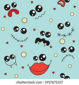 Seamless pattern with cute monster smiles.