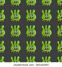 Seamless pattern with cute monster. UFO background.
