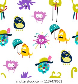 Seamless pattern. cute monsters. Set. illustration vector