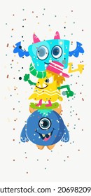 seamless pattern with cute monsters vector illustration