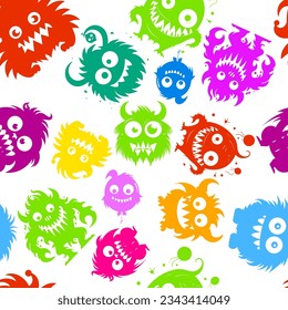 Seamless pattern cute monsters. Vector illustration