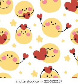 Seamless pattern of cute moon with heart and star on white background.Valentines day concept.Sky.Image for card,poster,baby clothing.Kawaii.Vector.Illustration.