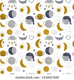 Seamless pattern with cute moon. kids print. Vector illustration
