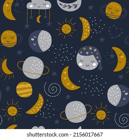 Seamless pattern with cute moon. kids print. Vector illustration
