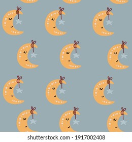 Patrón sin foco con lunas lindas. Patrón para dormitorio, papel pintado, niños y ropa de bebé.