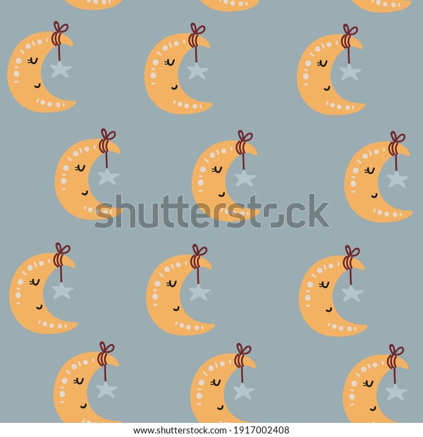 Seamless pattern with cute moons. Pattern for\
bedroom, wallpaper, kids and baby\
wear.