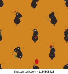 Seamless pattern with cute moose. Funny background for nursery or any textile surface. 