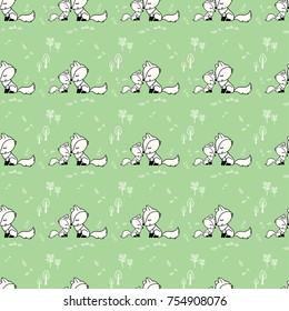 Seamless pattern with Cute mother fox and child fox,love emotion,cartoon vector illustration