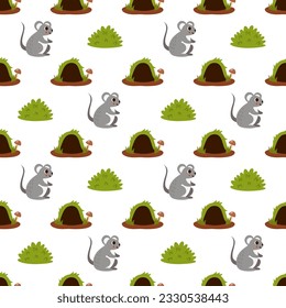 Seamless pattern with cute mouse and holes. Pattern for kids textile.