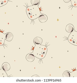 Seamless Pattern with Cute  Mouse.cartoon hand drawn vector illustration. Can be used for baby t-shirt print, fashion print design, kids wear, baby shower celebration greeting and invitation card.
