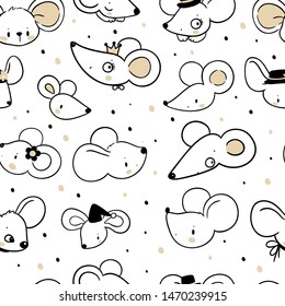 Seamless pattern with cute mouses and rats/ new year 2020 symbols