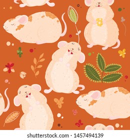 Seamless pattern with cute mouses in scandinavian style. Creative vector childish background for fabric, textile