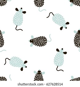 Seamless pattern with cute mouses in scandinavian style. Creative vector childish background for fabric, textile