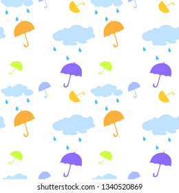 Seamless pattern with cute multicolor flat umbrellas.Vector background.Can be used for wallpaper,fabric, web page background, surface textures.