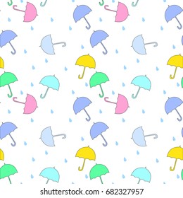 Seamless pattern with cute multicolor flat umbrellas.