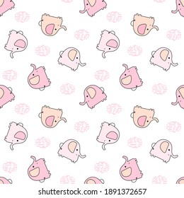 Seamless pattern with cute multicolored elephants on a white background. Vector baby background great for fabric and textile, baby clothes and bedding, packaging designs, cards and banners