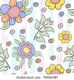 Seamless pattern with cute multicolored flowers. vector background.