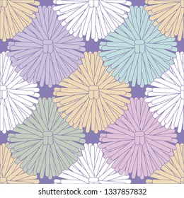 Seamless pattern of cute multi-colored POM-poms
