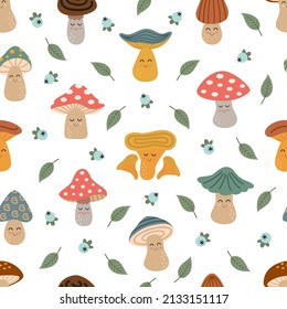 seamless pattern with  cute mushrooms