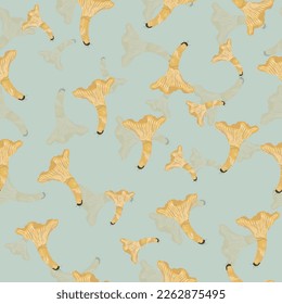 seamless pattern with cute mushrooms (chanterelles). vector graphic for book, fabric or background