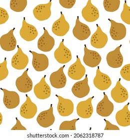 Seamless pattern. cute mustard pears on a white background. vector texture. trend print for textiles, wallpaper and packaging.