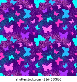seamless pattern with cute neon flying butterflies. vector repeating background